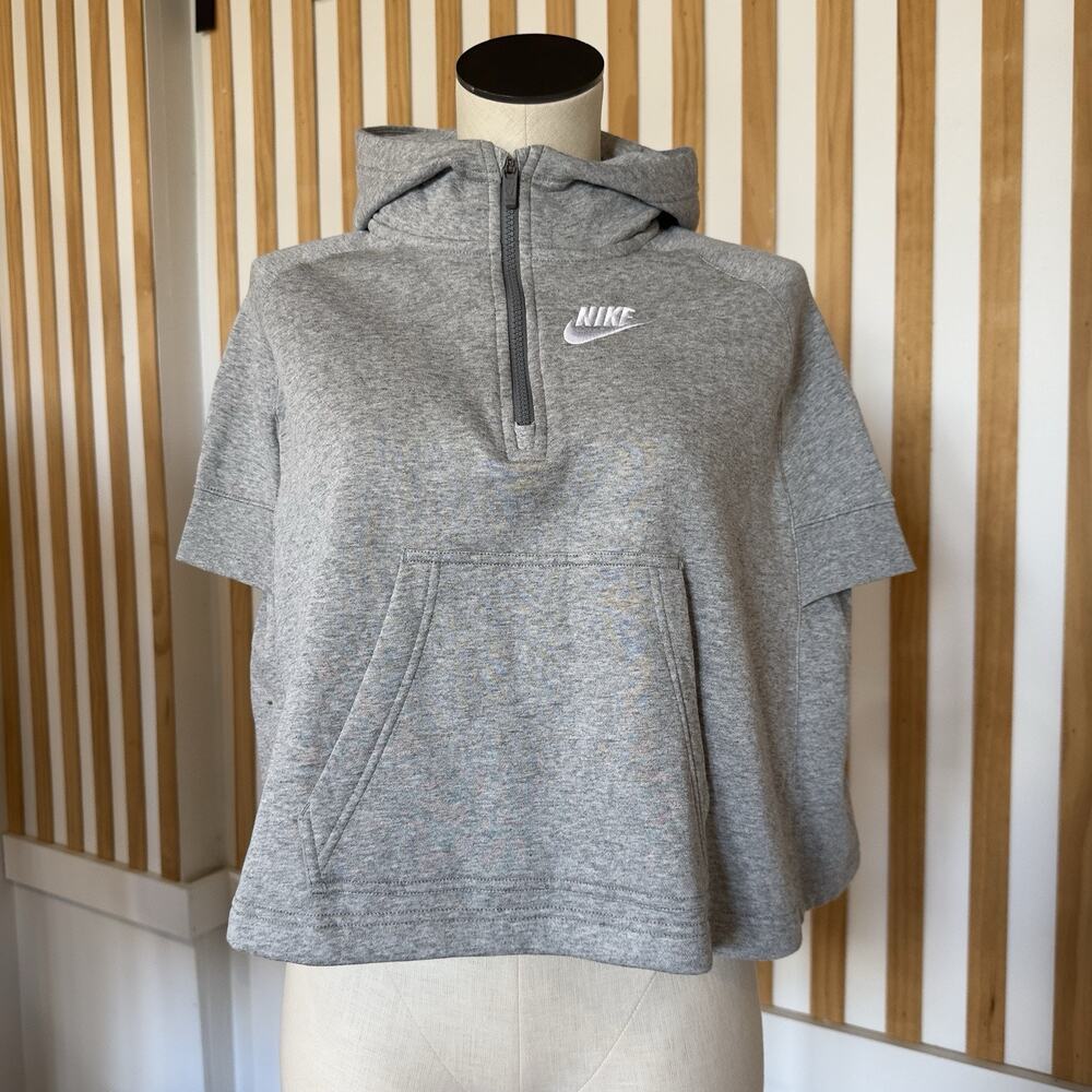 Nike Gray Quarter Zip Hoodie Cropped Short Sleeve Fleece Girls S 8-10